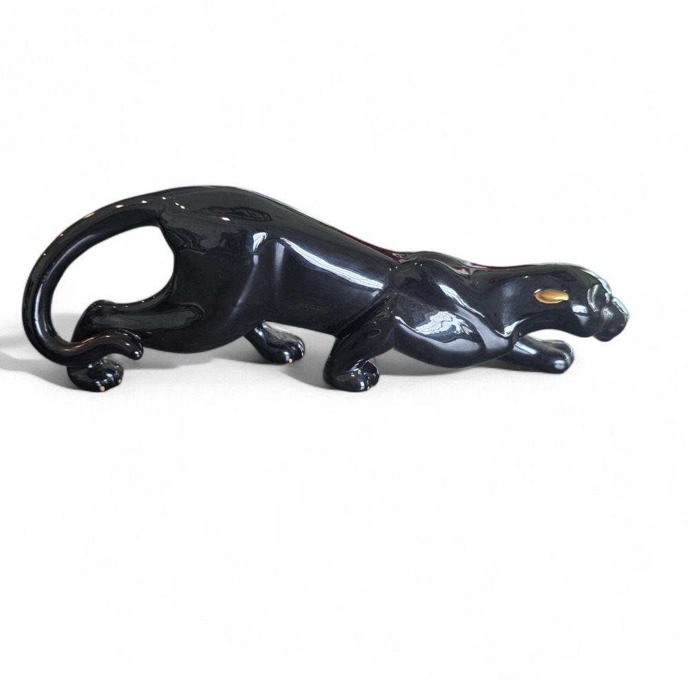 Lenox Cat MCM 1994 Fine Porcelain 24k Gold Details Panther Midnight Prowl 9" - Picture 2 of 13
